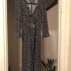 Reformation daisy print cutout ruffle dress navy